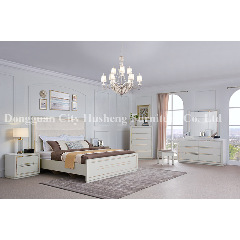 Moderni Elegant Bed Bed Room Set Furniture with High White Glossy Paint